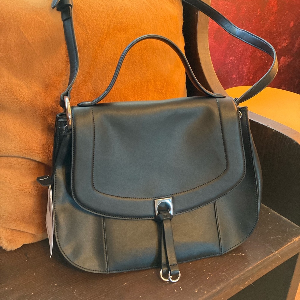 Black leather office purse